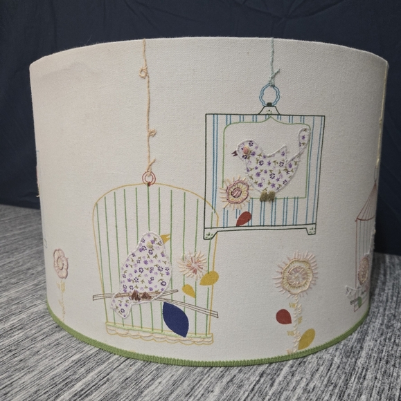 Anthropologie Embroidered Bird Floral Birdcage Lampshade - Cream
